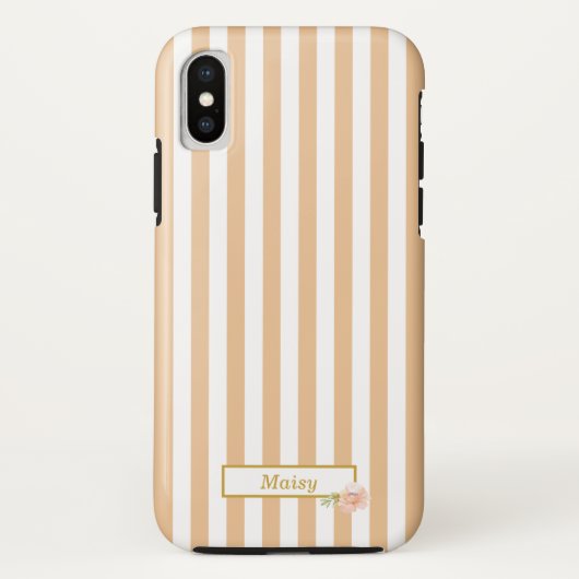 Gepersonaliseerde gouden perzik en wit gestreept Case-Mate iPhone case (Achterkant)