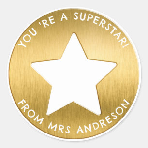 Gepersonaliseerde gouden superster Teacher Reward Ronde Sticker