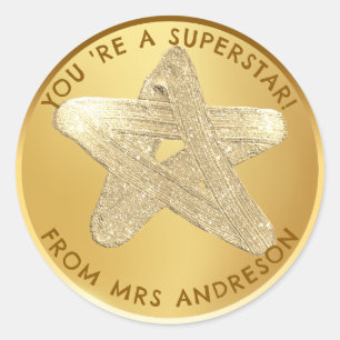 Gepersonaliseerde gouden superster Teacher Reward Ronde Sticker