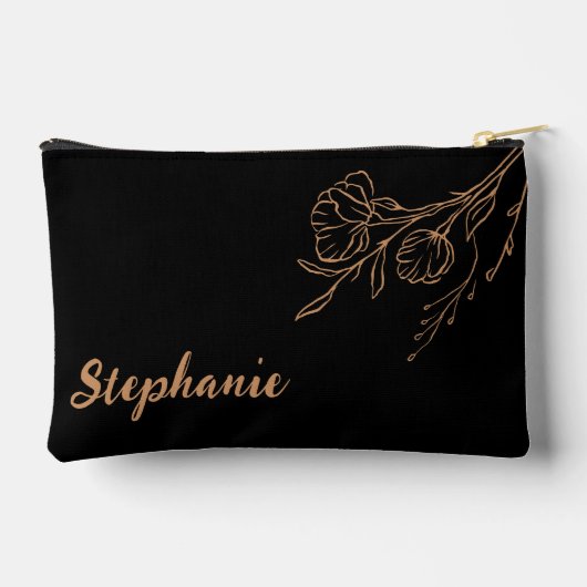 Gepersonaliseerde Gouden Zwart Script Naam Make-up Etui (Achterkant)