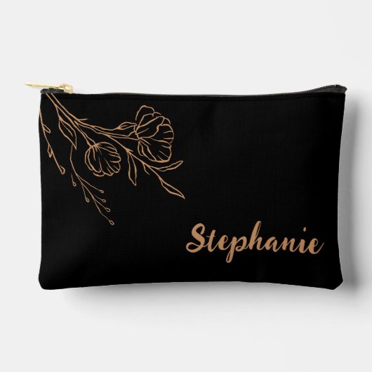 Gepersonaliseerde Gouden Zwart Script Naam Make-up Etui (Voorkant)