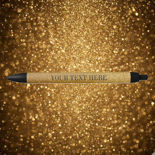 Gepersonaliseerde goudglitterpen   luxetekst op ma zwarte inkt pen