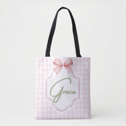 Gepersonaliseerde Grace Baby Girl Nursery Bow & Gi Draagtas (Voorkant)