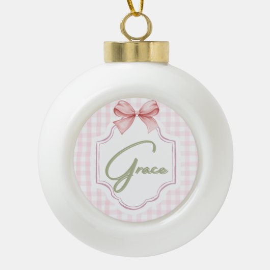 Gepersonaliseerde Grace Baby Girl Nursery Bow & Gi Keramische Bal Ornament (Voorkant)