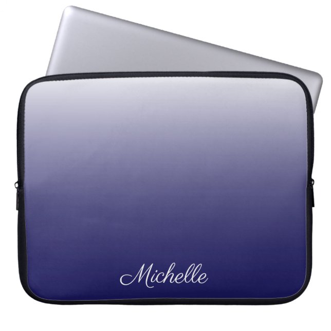 Gepersonaliseerde gradiënt ombre navy blue laptop sleeve (Voorkant)