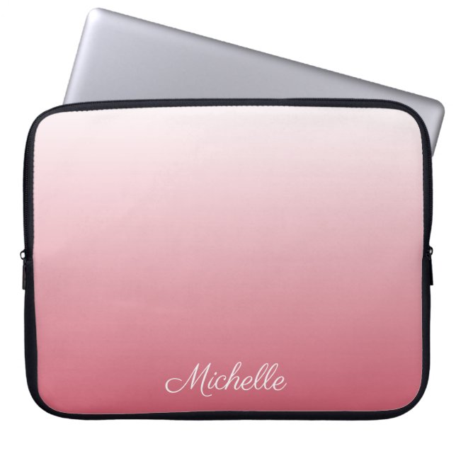 Gepersonaliseerde gradiënt ombre zalm roze laptop sleeve (Voorkant)