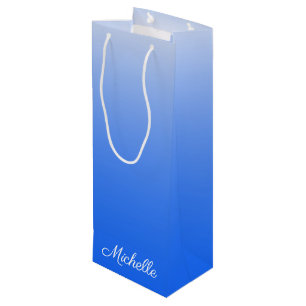 Gepersonaliseerde gradiëntombre elektrisch blauw wijn cadeautas