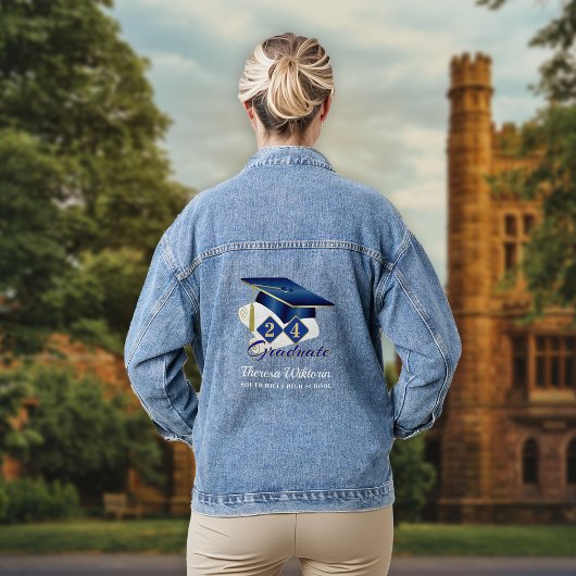 Gepersonaliseerde Graduation Cap Blue Gold Denim Jacket