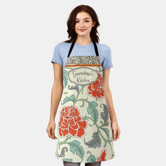 Gepersonaliseerde Grandmas keuken Japanse bloemen Schort (Gedragen)
