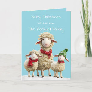 Gepersonaliseerde Grappige Aquarel Schapen Familie Feestdagen Kaart