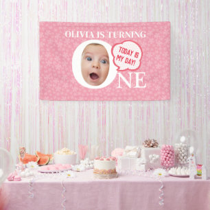 Gepersonaliseerde grappige baby gezicht 1e verjaar spandoek