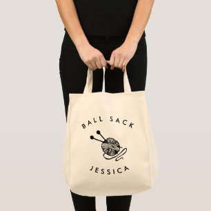 Gepersonaliseerde grappige breien bal zak tote bag