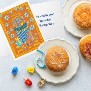 Gepersonaliseerde Grappige Doodle Hond Tan Hanukka Kaart
