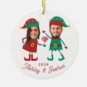 Gepersonaliseerde Grappige Gezichtsfoto Kerst Elf  Keramisch Ornament