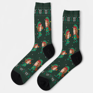 Gepersonaliseerde Grappige Gezichtsfoto Kerst Elf  Sokken