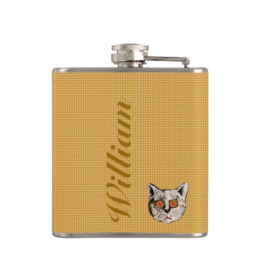 Gepersonaliseerde grappige kat monogram heupfles (Achterkant)