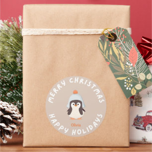 Gepersonaliseerde Grappige Kerstvakantie Pinguïn R Ronde Sticker