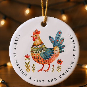 Gepersonaliseerde Grappige Kip Gift Keramisch Ornament