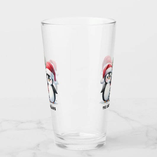 Gepersonaliseerde Grappige Pinguïns Familie Kerstm Glas (Links)