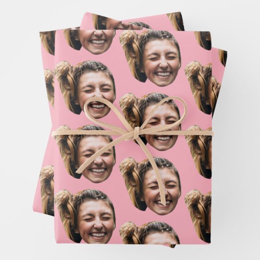 Gepersonaliseerde Grappige Roze Aangepaste Gezicht Inpakpapier Vel (In situ)