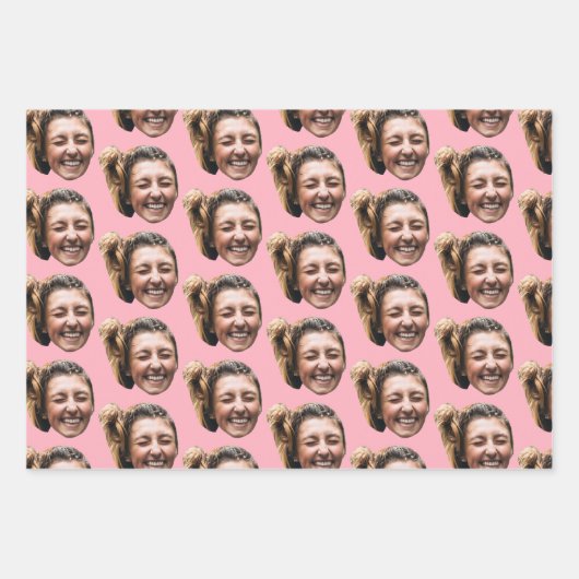 Gepersonaliseerde Grappige Roze Aangepaste Gezicht Inpakpapier Vel (Voorkant)