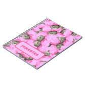Gepersonaliseerde grappige roze kat notitieboek (Linkerzijde)