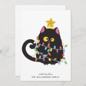 Gepersonaliseerde Grappige Zwarte Kat Vrolijke Ker Feestdagenkaart (Voorkant / Achterkant)