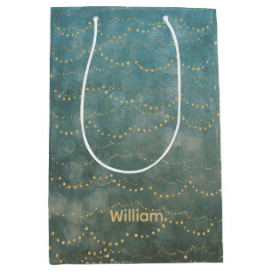 Gepersonaliseerde Green & Faux Gold Fairy Lichten Medium Cadeauzakje