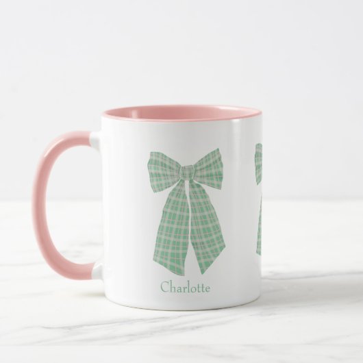 Gepersonaliseerde Green Gingham Romantische Coquet Mok (Links)