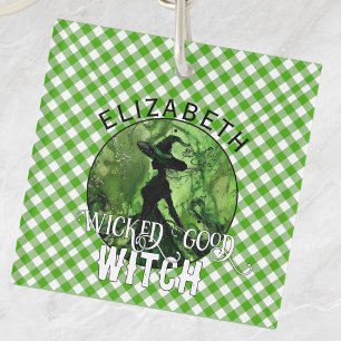 Gepersonaliseerde Green Gingham Wicked Good Witch Sleutelhanger