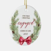 Gepersonaliseerde Greenery First Kerstmis Keramisch Ornament (Rechts)