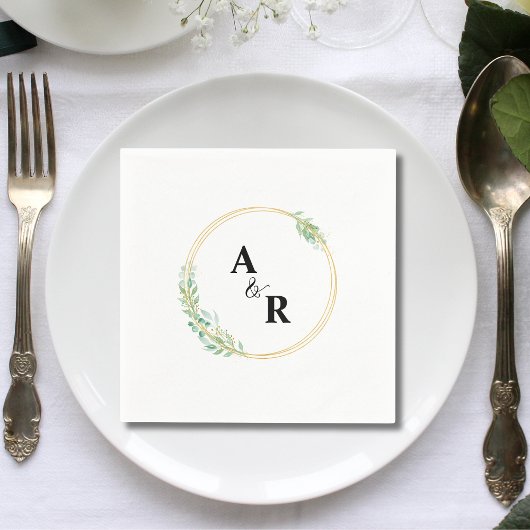 Gepersonaliseerde Greenery Monogram Trouwcocktail Servet