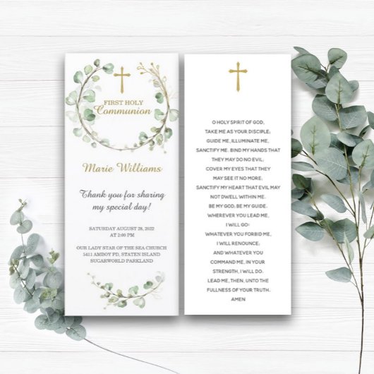 Gepersonaliseerde Greenery Prayer Bladwijzer Card Menu