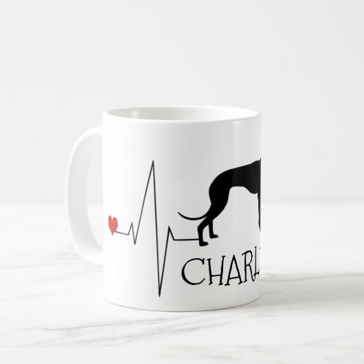 Gepersonaliseerde Greyhound Whippet Love Dog Heart Koffiemok (Voorkant links)