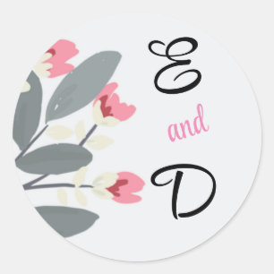 Gepersonaliseerde Grijs en Roze Bloemen Ronde Sticker
