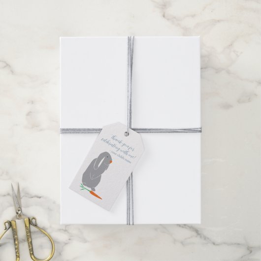 Gepersonaliseerde Grijze Bunny Verjaardag Douche F Cadeaulabel (Met Touw)