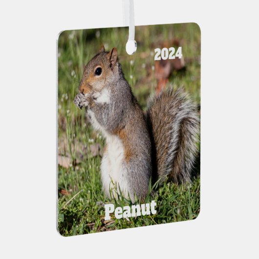 Gepersonaliseerde grijze eekhoorn metalen ornament (Voorkant Rechts)