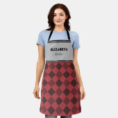 Gepersonaliseerde grijze en rode buffel geruite ke schort (Gedragen)