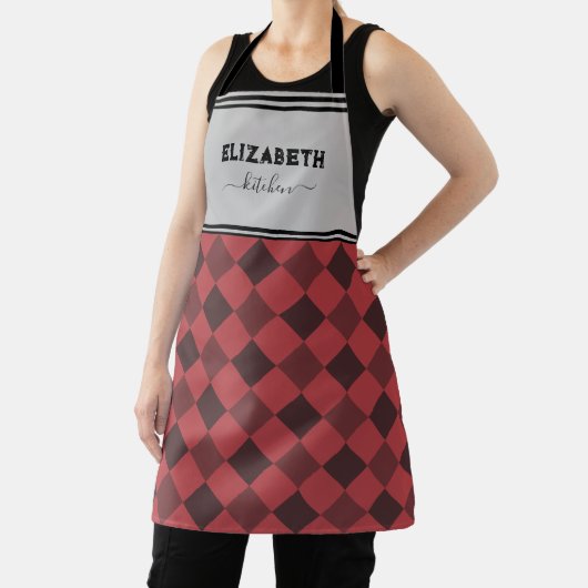 Gepersonaliseerde grijze en rode buffel geruite ke schort (Insitu)