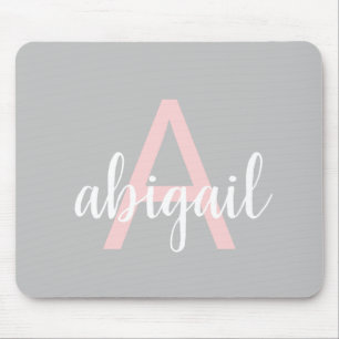 Gepersonaliseerde grijze roze monogram moderne naa muismat