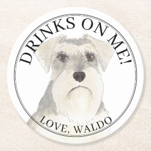 Gepersonaliseerde Grijze Witte Schnauzer Hond Huwe Ronde Kartonnen Onderzetter