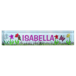 Gepersonaliseerde grillige bloemen en vlinders naambordje