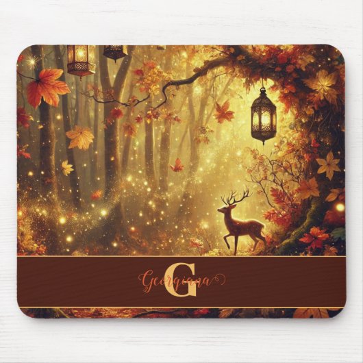 Gepersonaliseerde grillige gouden herfstbos muismat (Voorkant)