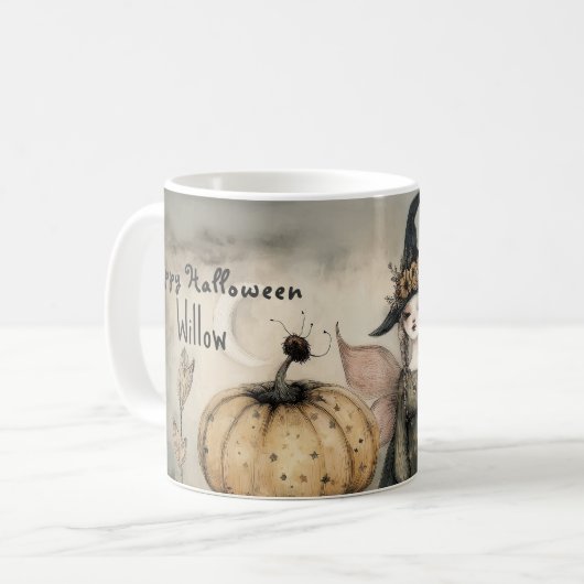 Gepersonaliseerde grillige Halloween Witch, Koffiemok (Voorkant links)