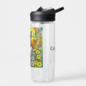 Gepersonaliseerde grillige kat en bloemen waterfles (Links)