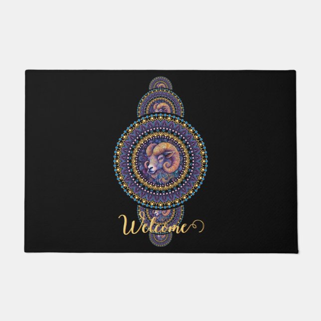 Gepersonaliseerde grillige Ram Siermandala Deurmat (Voorkant)