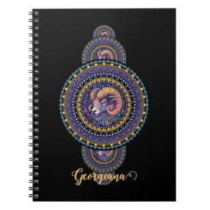Gepersonaliseerde grillige Ram Siermandala Notitieboek