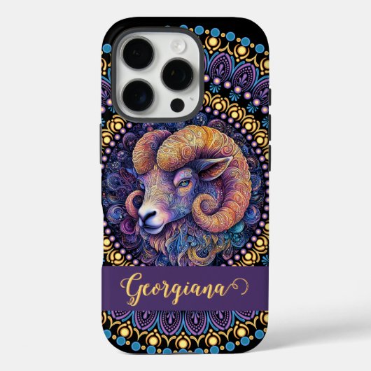 Gepersonaliseerde grillige Ram Zodiac Dot Mandala Case-Mate iPhone Case (Achterkant)
