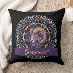 Gepersonaliseerde grillige Ram Zodiac Dot Mandala Kussen