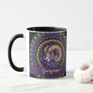 Gepersonaliseerde grillige Ram Zodiac Dot Mandala Mok